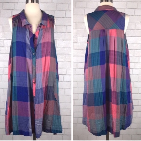 Anthropologie Plaid Sleeveless Shirt Dress Size S - Picture 2 of 5
